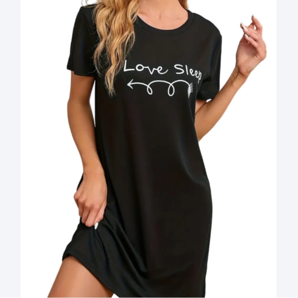 “I Love Sleep” Pajama Dress Size Small Black New-in-Bag/Never Worn